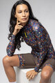 ALÉ Tricou de cilism pentru iarnă cu mânecă lungă - PRAGMA FLOWERY LADY - albastru/multicolor