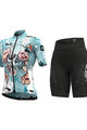 ALÉ Tricoul și pantaloni scurți de ciclism - SKULL LADY - negru/albastru deschis