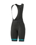 ALÉ Pantaloni scurți de ciclism cu bretele - PRR STRADA LADY - negru/turcoaz