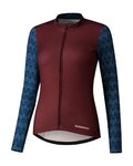 SHIMANO Tricou de cilism pentru iarnă cu mânecă lungă - KAEDE PRINTED LONG - bordo/albastru