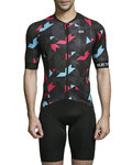 MONTON Tricou de ciclism cu mânecă scurtă - AUTUMN COLORS - roșu/albastru/negru