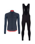 SANTINI Tricou și pantaloni de iarnă de ciclism - COLORE PURO+OMNIA - albastru/negru
