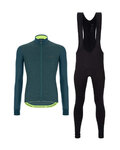 SANTINI Tricou și pantaloni de iarnă de ciclism - COLORE PURO+OMNIA - negru/verde