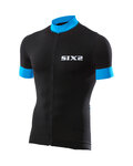 SIX2 Tricou de ciclism cu mânecă scurtă - BIKE3 STRIPES - negru/albastru