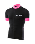 SIX2 Tricou de ciclism cu mânecă scurtă - BIKE3 STRIPES - negru/roz