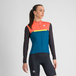 SPORTFUL Tricou de cilism pentru iarnă cu mânecă lungă - PISTA THERMAL W - albastru/negru/portocaliu