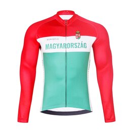 BONAVELO Tricou de cilism pentru iarnă cu mânecă lungă - HUNGARY WINTER - roșu/verde