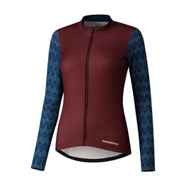 SHIMANO Tricou de cilism pentru iarnă cu mânecă lungă - KAEDE PRINTED LONG - bordo/albastru