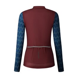 SHIMANO Tricou de cilism pentru iarnă cu mânecă lungă - KAEDE PRINTED LONG - bordo/albastru
