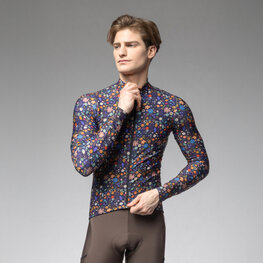 ALÉ Tricou de cilism pentru iarnă cu mânecă lungă - PRAGMA FLOWERY - negru/multicolor