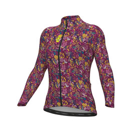 ALÉ Tricou de cilism pentru iarnă cu mânecă lungă - PRAGMA FLOWERY LADY - roz/multicolor