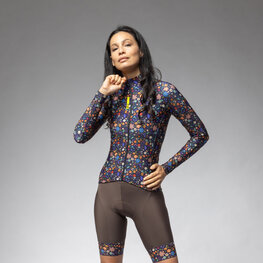 ALÉ Tricou de cilism pentru iarnă cu mânecă lungă - PRAGMA FLOWERY LADY - albastru/multicolor