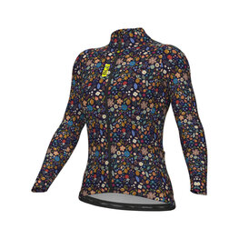 ALÉ Tricou de cilism pentru iarnă cu mânecă lungă - PRAGMA FLOWERY LADY - albastru/multicolor