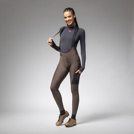 ALÉ Pantaloni de ciclism lungi cu bretele - STONES CARGO 2.0 - maro