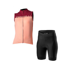 CASTELLI Tricoul și pantaloni scurți de ciclism - VELOCISSIMA LADY - roz/bordo/negru