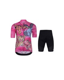 HOLOKOLO Tricoul și pantaloni scurți de ciclism - SAFARI - negru/roz/multicolor