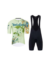 HOLOKOLO Tricoul și pantaloni scurți de ciclism - DRAGON - portocaliu/verde
