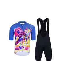 HOLOKOLO Tricoul și pantaloni scurți de ciclism - VOYAGE - multicolor/albastru