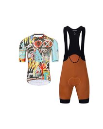 HOLOKOLO Tricoul și pantaloni scurți de ciclism - WILDLY II - albastru deschis/multicolor/maro