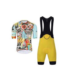 HOLOKOLO Tricoul și pantaloni scurți de ciclism - WILDLY II - galben/albastru deschis/multicolor