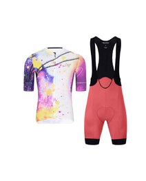 HOLOKOLO Tricoul și pantaloni scurți de ciclism - SPLASH - roz/mov/multicolor