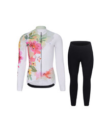 RIVANELLE Jachetă și pantaloni de iarnă de ciclism - FLOWERY WINTER - multicolor/negru
