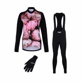 HOLOKOLO Mega set de ciclism - PEONY LADY WINTER - negru/roz