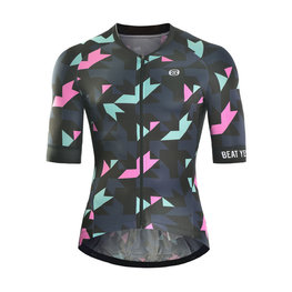 MONTON Tricou de ciclism cu mânecă scurtă - AUTUMN COLORS - negru/albastru/roz