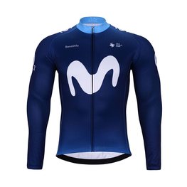 BONAVELO Tricou de cilism pentru iarnă cu mânecă lungă - MOVISTAR 2024 WINTER - alb/albastru
