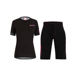SANTINI Tricoul și pantalonii de ciclism MTB - SASSO MTB LADY - roz/negru