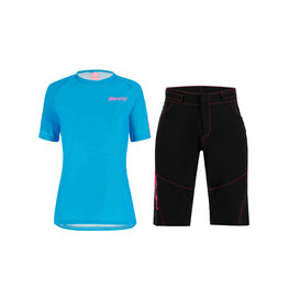 SANTINI Tricoul și pantalonii de ciclism MTB - SASSO MTB LADY - turcoaz/negru