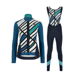 SANTINI Tricou și pantaloni de iarnă de ciclism - CORAL R. LADY WINTER - negru/albastru