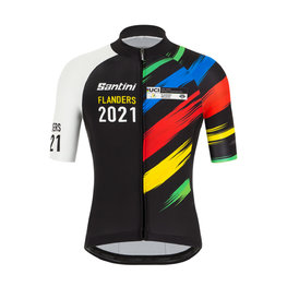 SANTINI Tricou de ciclism cu mânecă scurtă - UCI WC FLANDERS 2021 - negru/curcubeu