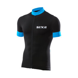 SIX2 Tricou de ciclism cu mânecă scurtă - BIKE3 STRIPES - negru/albastru