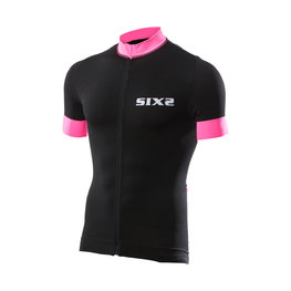 SIX2 Tricou de ciclism cu mânecă scurtă - BIKE3 STRIPES - negru/roz